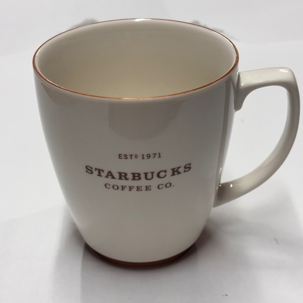 Starbucks Barista Coffee Mug Cream Brown Rim ESTD 1971 Logo 2001 Vintage Style